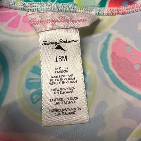 TOMMY BAHAMA GIRLS ONE PIECE LONG SLEEVE FRUIT PATTERN SWIMSUIT SIZE 18 MONTHS - Picture 2 of 6